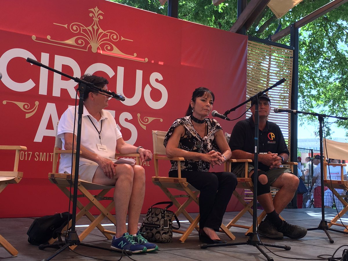 CircusArtsSRQ's tweet photo. It's the last day of @SmithsonianFolk! CAC co-founder Dolly Jacobs & tentmaster Luis Garcia sharing stories at Circus Stories tent! #CACinDC https://t.co/wGxGqypTB4