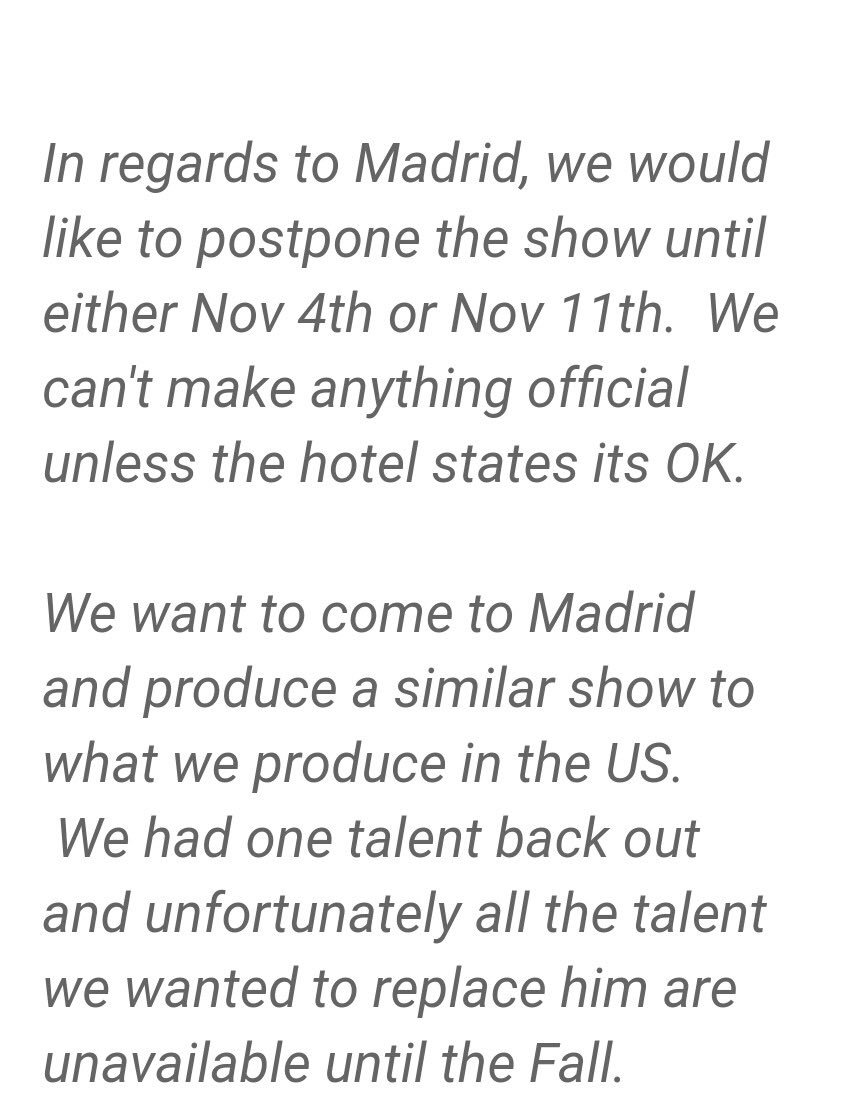 PressplaySpain's tweet photo. El show de Madrid está cancelado hasta próximamente. https://t.co/nOUWzEuZC7
