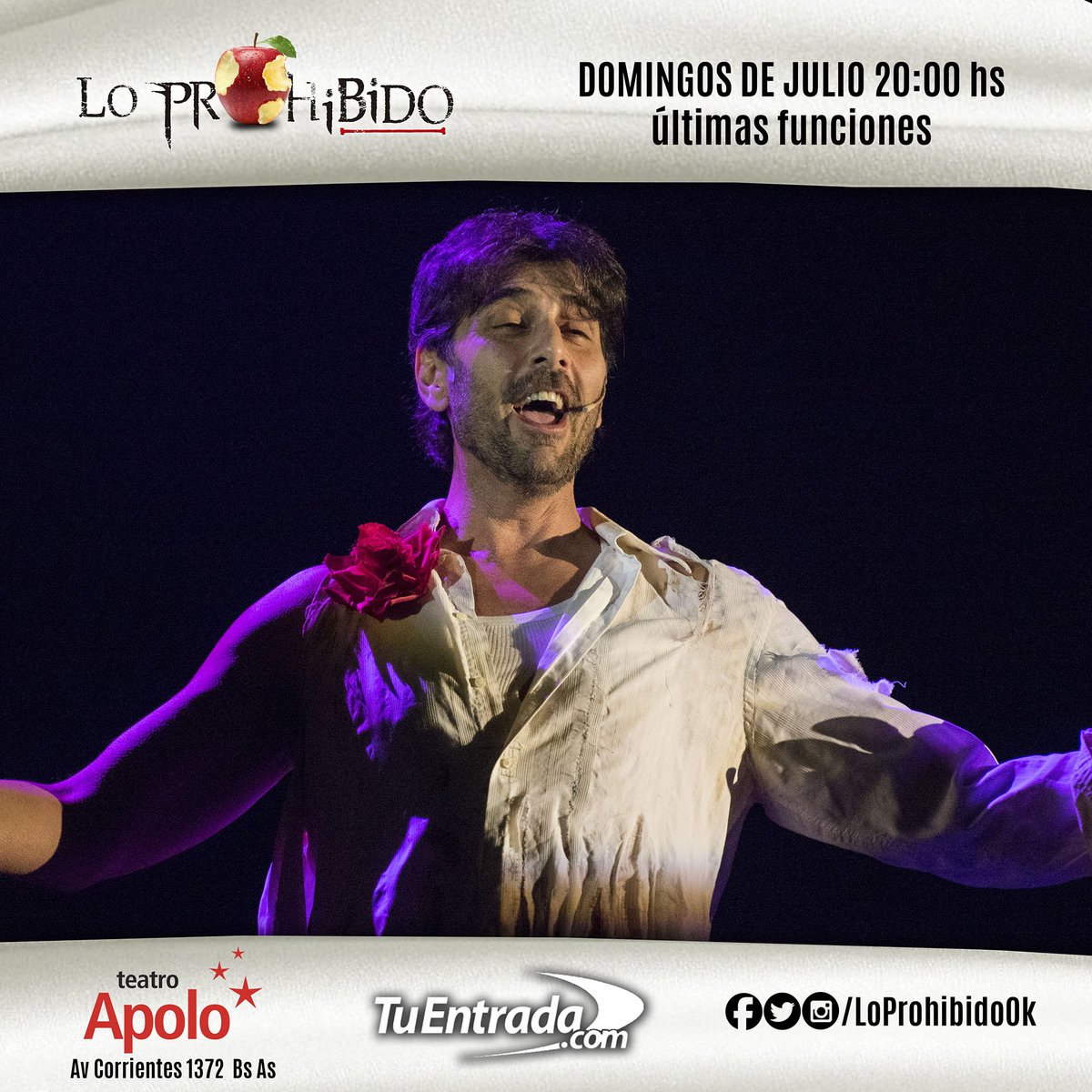 Domingo de #LoProhibido HOY FUNCIÓN 20:00 hs !!
<a href="/ApoloTeatro/">Teatro Apolo</a> 
  bit.ly/2qT0fPU  <a href="/darthesjuan1/">Juan Darthés</a>  <a href="/AlejandraRadano/">Alejandra Radano</a>  <a href="/vicdalessandro/">Victorio DAlessandro</a>