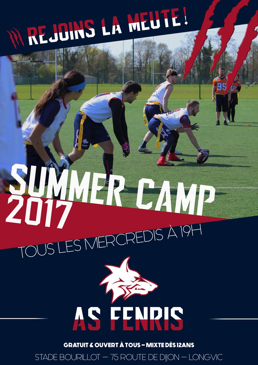 Summer Camp 2017 gratuit et ouvert à tous, inscrivez-vous ici : facebook.com/events/4618862…
#Football #footus #Fenris #Dijon #sport #summer