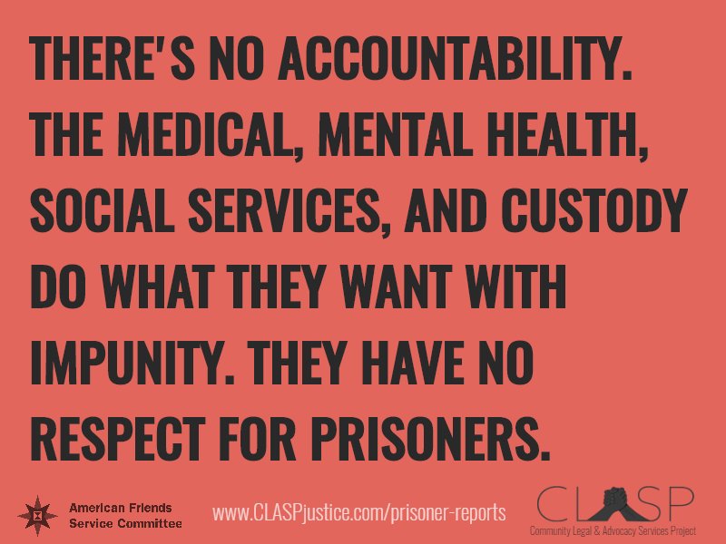 CLASPjustice's tweet photo. At CLASP, we work to ensure that prison officials are held accountable. Help us in our fight. #CJReform #PrisonerTestimony #PrisonerRights https://t.co/FsaGNLM0qq