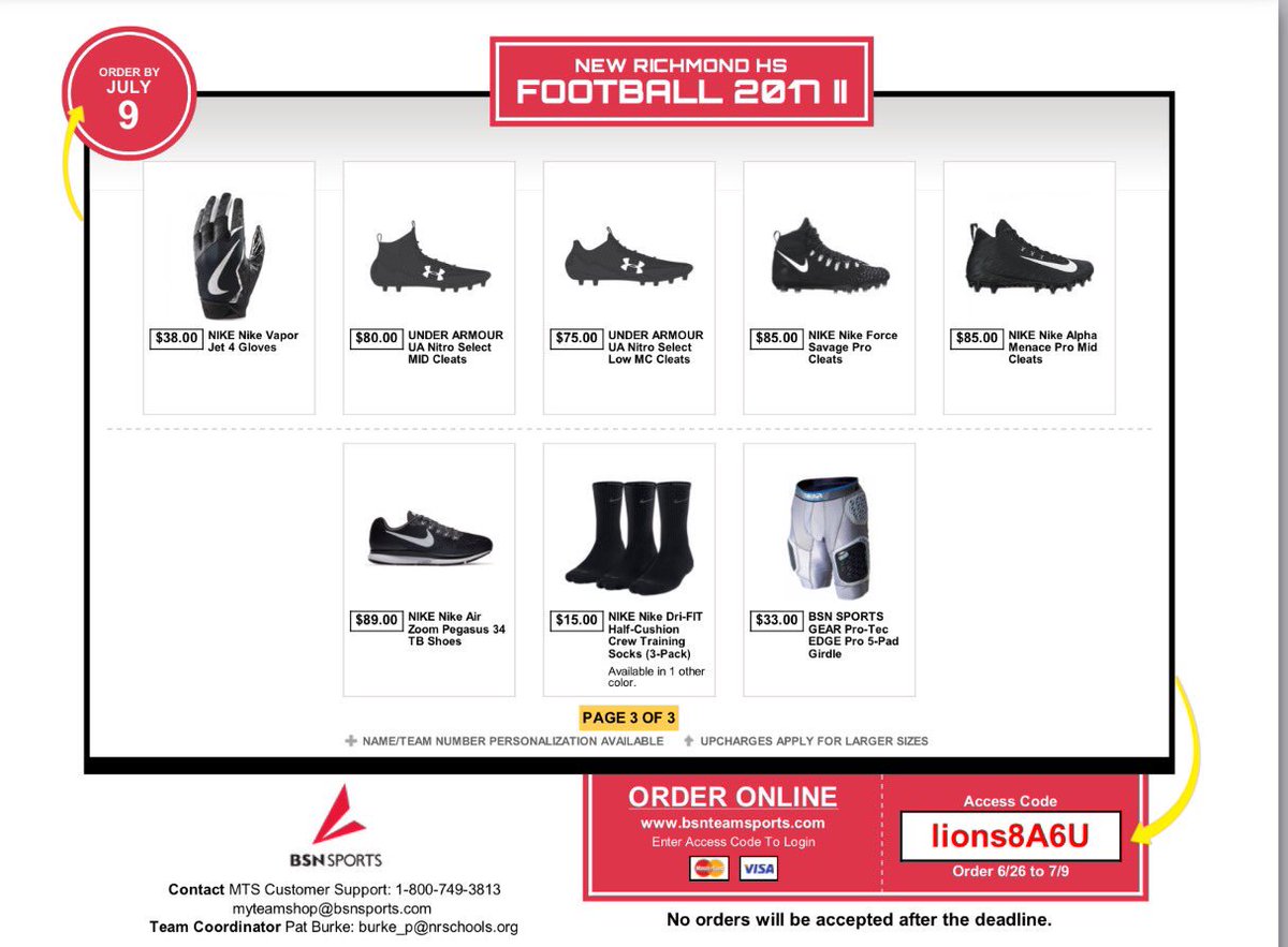 Last chance to order spirit Wear!Store will be open until Midnight tonight. Order at bsnteamsports.com code: lions8A6U