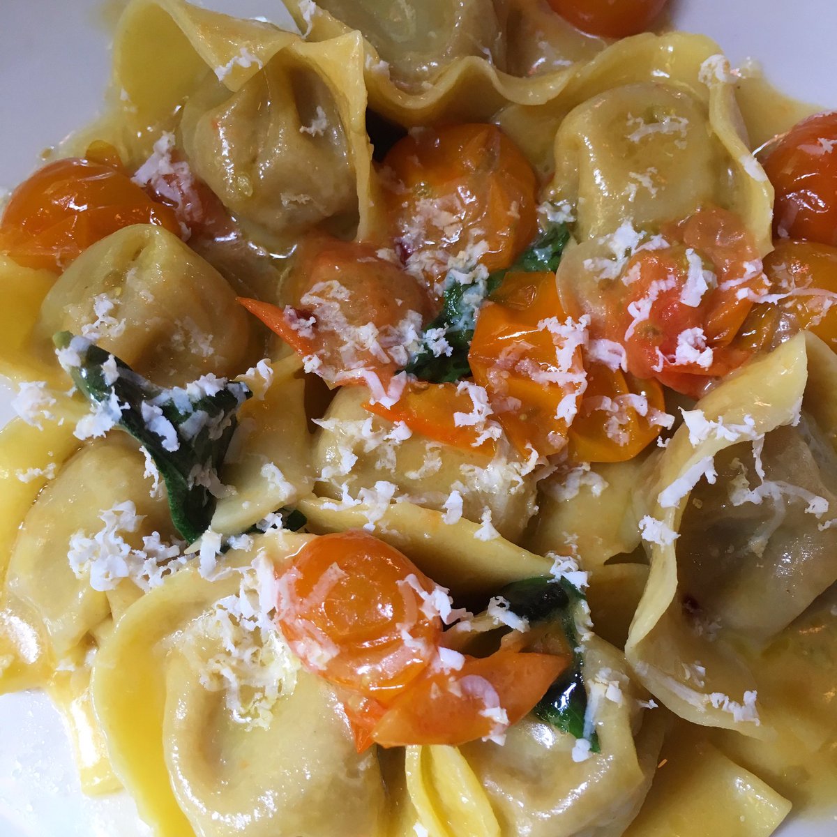 Our pork belly Tortelloni is all dressed for summer with <a href="/EckertonHill/">Eckerton Hill Farm</a> sungold tomatoes &amp; lemon basil. #eattheseasons #BBHG #freshpasta