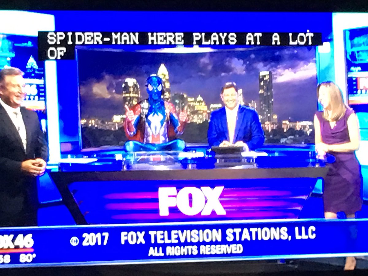 AshleyDDean92's tweet photo. Thanks for swinging by @FOX46News Spidey! https://t.co/sNgZuHOQh0