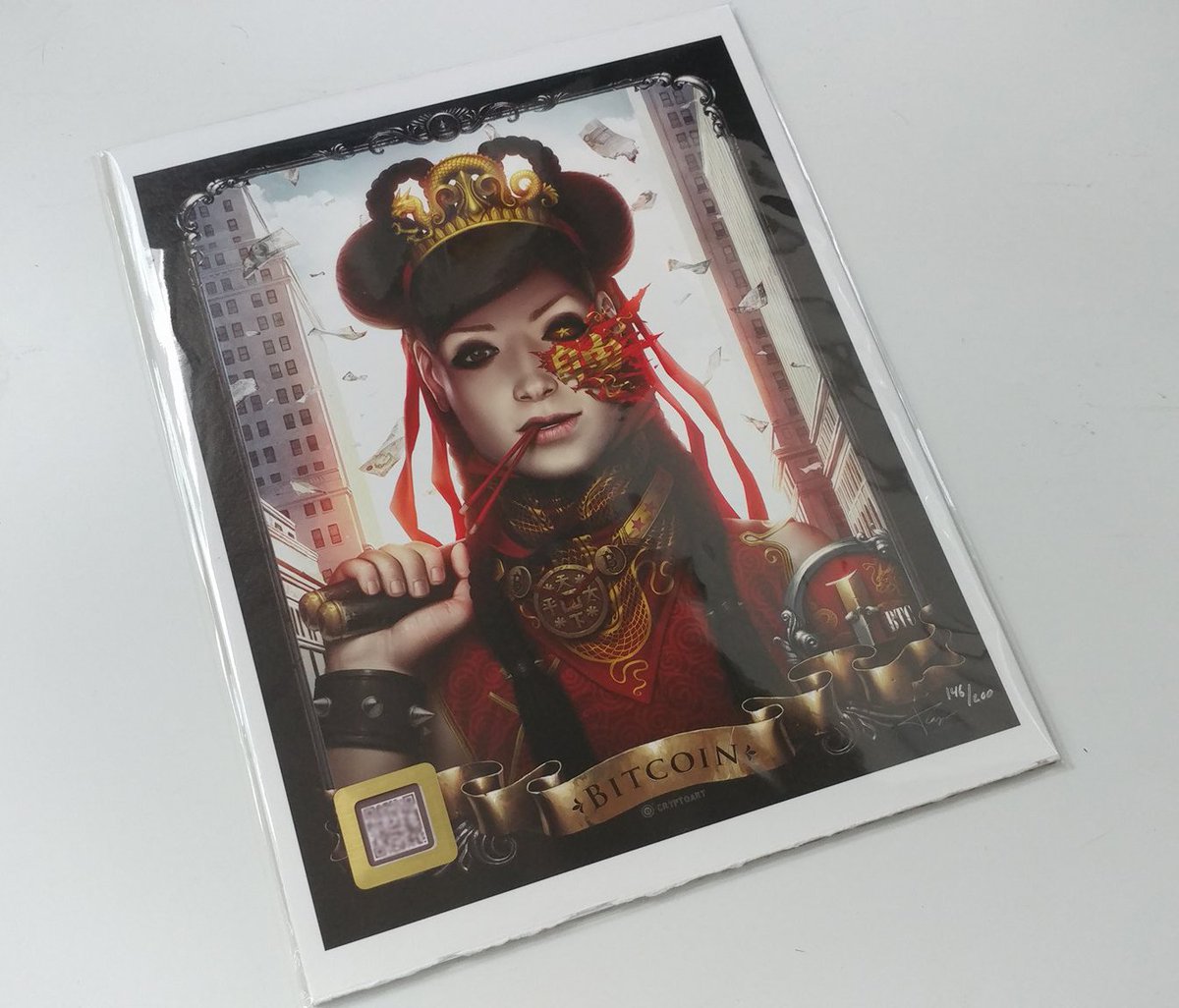 Elypse_Pink's tweet photo. I'm giving away @cryptoartcom Bitcoin Girl cold storage art work. #146/200. Like/Retweet/Follow to enter. Random person selected 7/23/17 https://t.co/GhOsjmQKDt