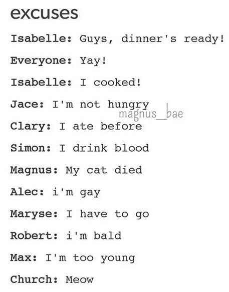 @EliteNephilim <a href="/BurnedMyClothes/">Mrs. Clarissa Herondale.</a> <a href="/DaylightingNerd/">{Borg Vampire Cat} Kєvín (Simon Lewis)</a> - <a href="/TheCountDorkula/">Dork Vader</a> @FlamboyantMags @SmallAngelicBoy [<a href="/ShadowhunterIz/">Isabelle (Parody)</a> ]