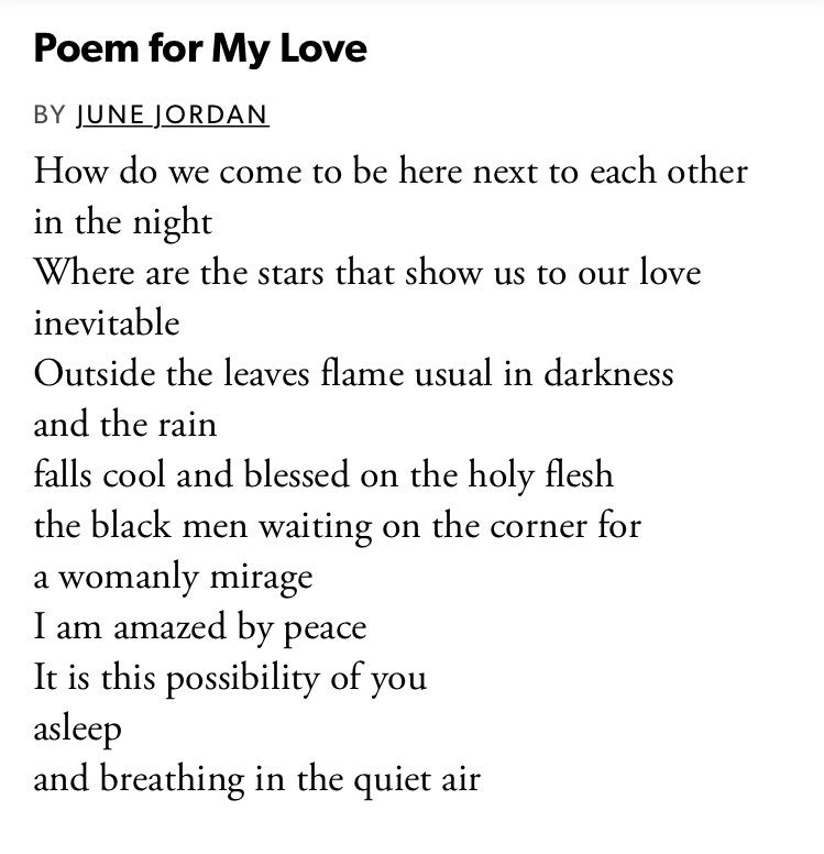 \"Poem for My Love\" by June Jordan. 

Happy Birthday, Beautiful. 