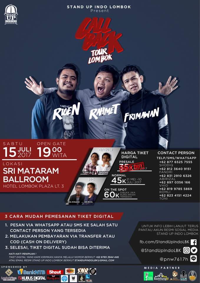 standupindoLBK's tweet photo. Yuk gaes,sabtu minggu ini nih. Jangan sampai kelewatan #CALLBACKLBK https://t.co/SKctsu7CzW