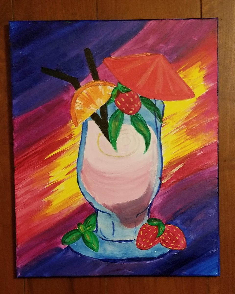 LiveArtofAngela's tweet photo. 👩‍🎨Demo painting progress🙄🍋🍓🍹🍨🏖 #thejoysofsummer #icecold #lemonade #tiki #paradise https://t.co/rzamBu8qJ3