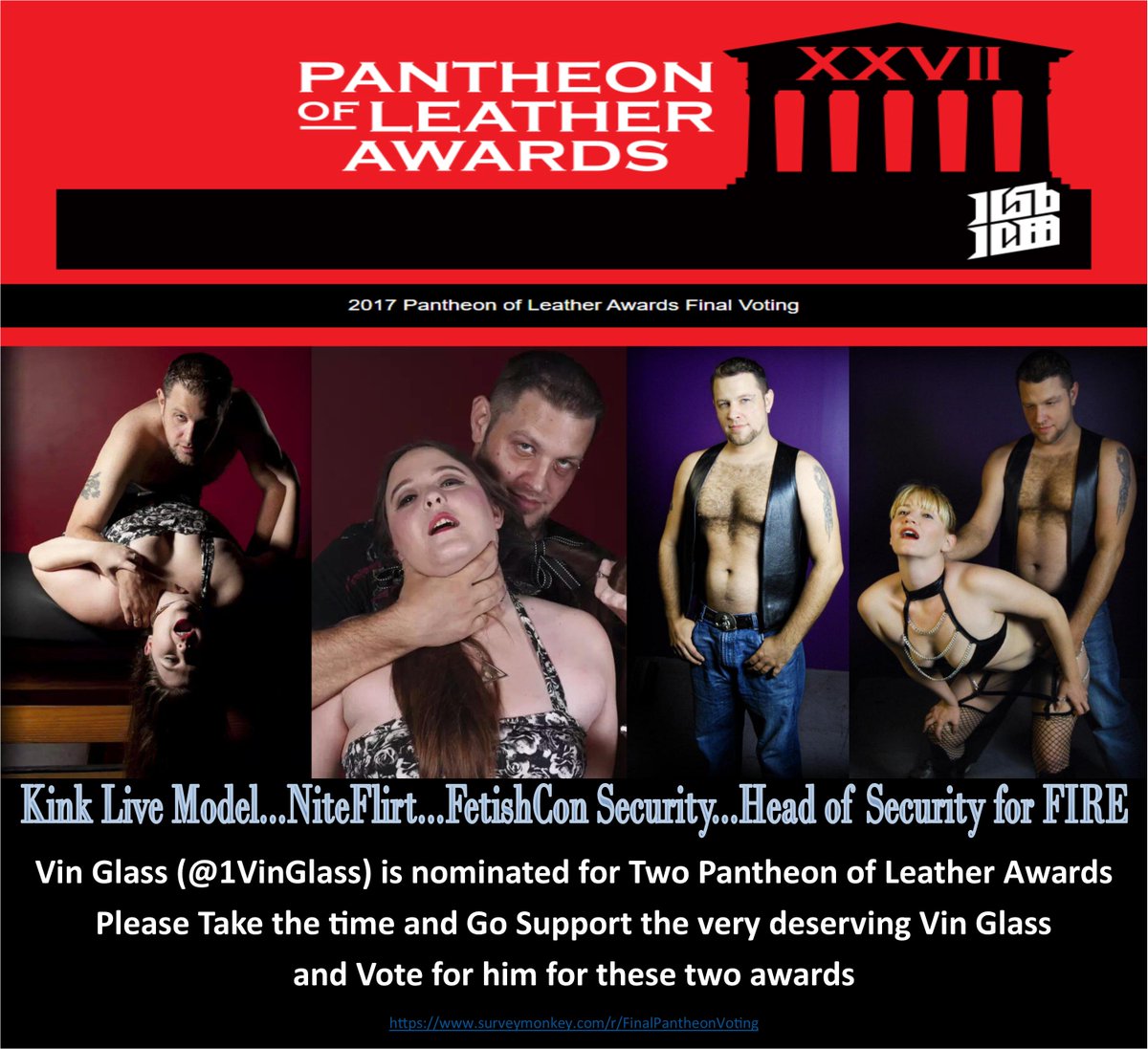 CG_Confidential's tweet photo. Go vote for @1VinGlass who is nominated for 2 Pantheon of Leather Awards #Vote4Vin #GoVote #SupportVinGlass https://t.co/aQERwVeJWq https://t.co/69Pb5Tfzl3
