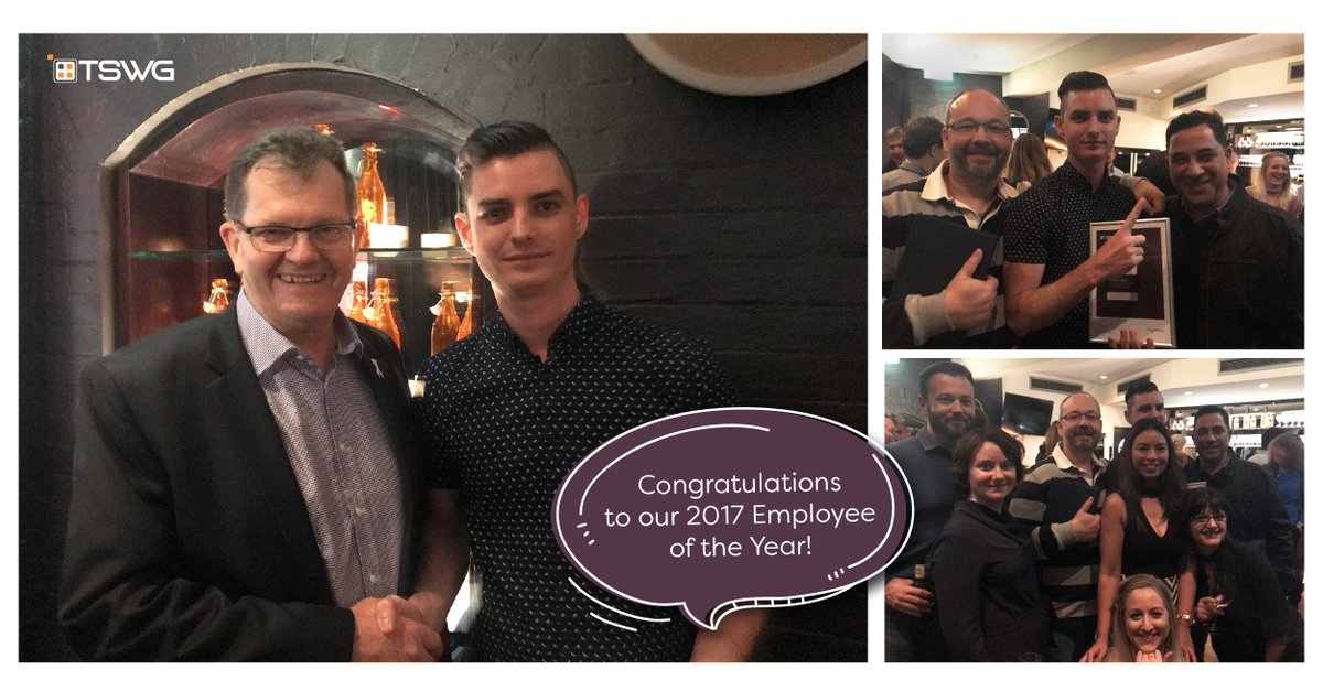 TSWG1's tweet photo. Congratulations to Employee of the Year winner Mitchel Box &amp; to our finalists Raph Skrzypaszek &amp; Kevin Bengston -Here's to another busy one! https://t.co/rkI9pjX7lD