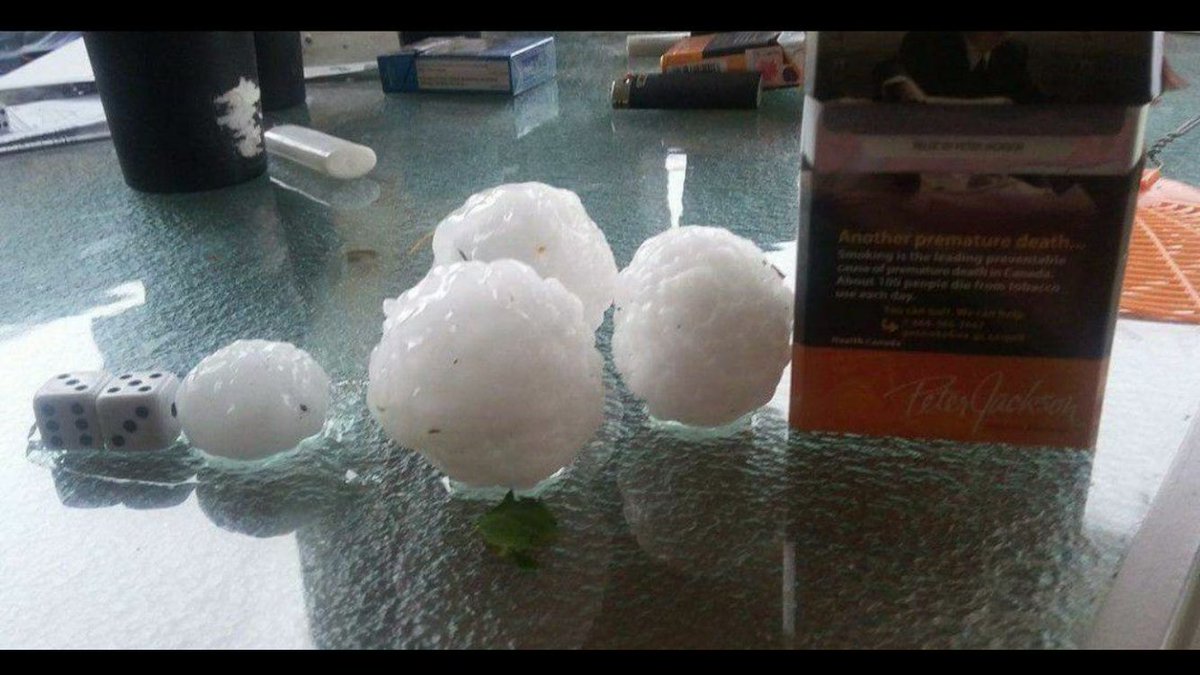 Prairie__WX's tweet photo. Baseball sized hail in Evansburg Alberta earlier. Picture by Reagan Seabrook. #abstorm https://t.co/cYMBAfXk92