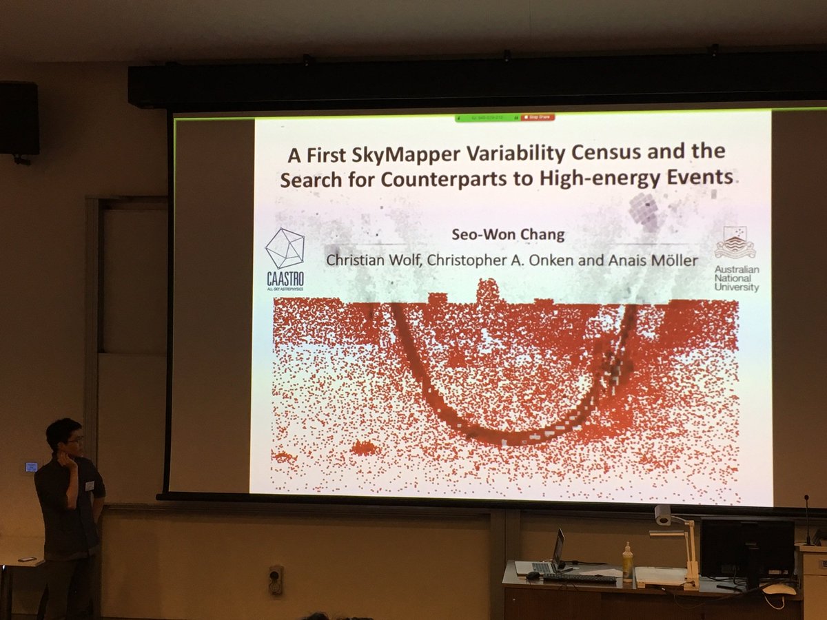 The final speaker in the #ASA2017 SkyMapper session is Seo-Won Chang (ANU), who is looking at variable sources in DR1, incl. M dwarf flares!