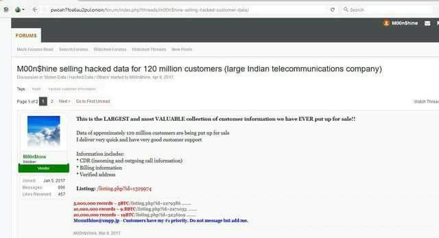 DropoutDudes's tweet photo. @reliancejio data on sale at #DarkWeb in 19Btc. Breach Confirmed. #RelianceJio #Hacked #jioleak #jioleaks #JioDataBreach https://t.co/yBOUcstHqF