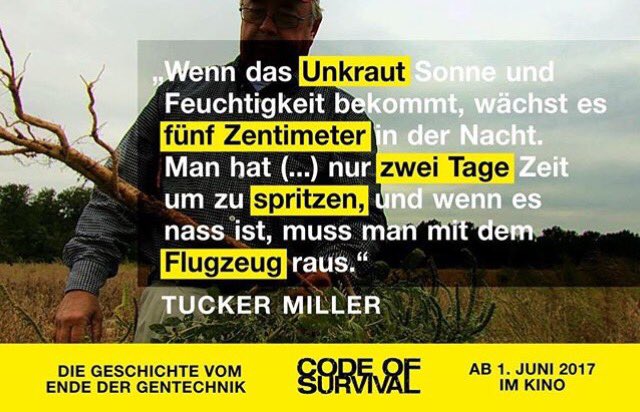 codeofsurvival_'s tweet photo. Wer einmal spritzt, muss immer spritzen!

Mehr darüber, wie Gentechnik Bauern unter Druck setzt, erfahrt ihr in #codeofsurvival im Kino. 🌻 https://t.co/8ySoJMKdOI