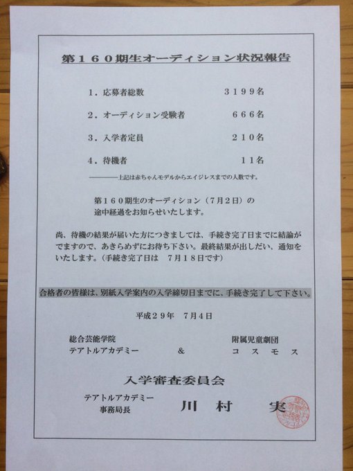 22年 テアトルアカデミーオーディション第1次書類審査の合格率まとめ