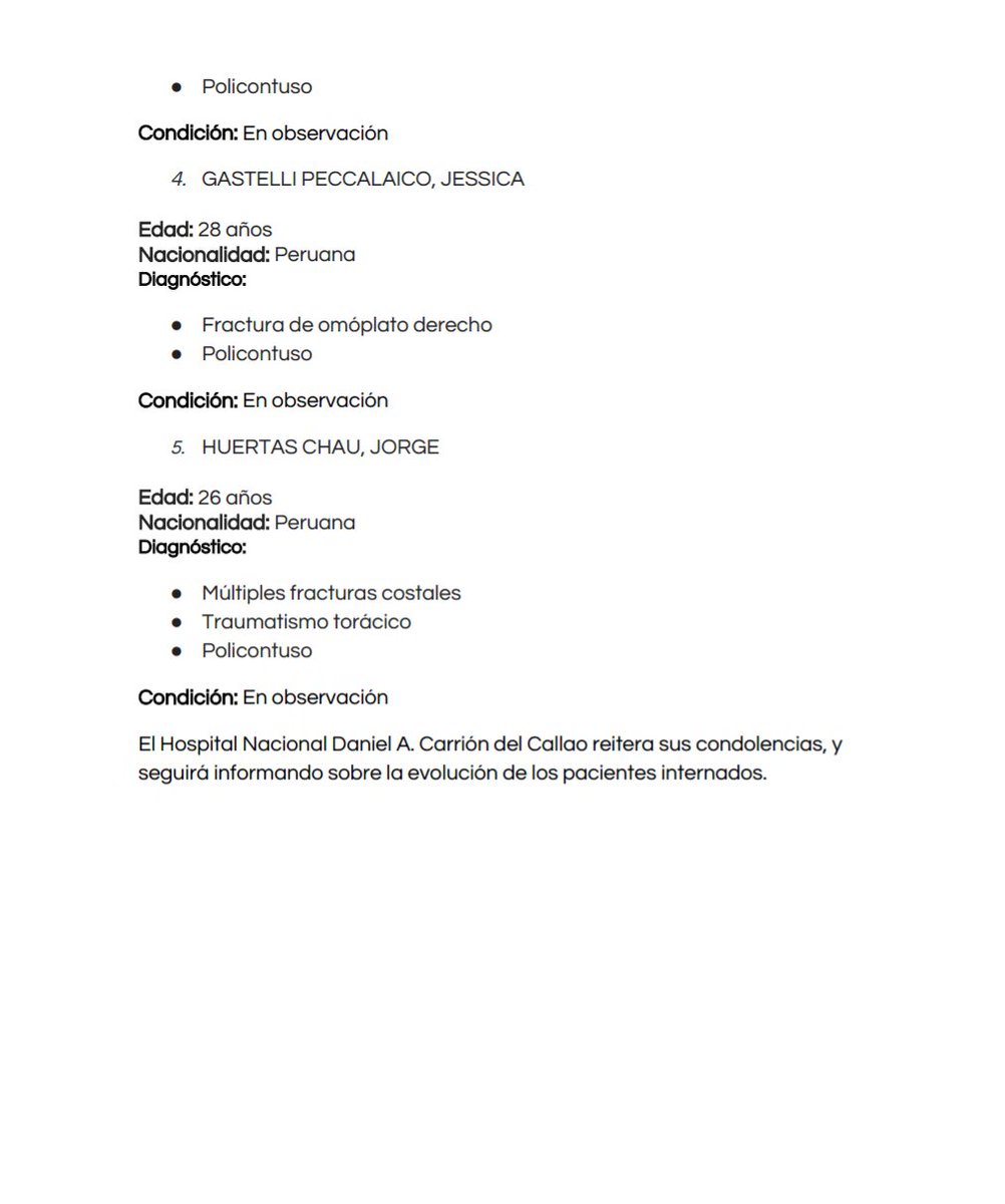 Información sobre el estado de salud de los pacientes trasladados al <a href="/HNDACCallao/">HNDAC</a> tras el accidente ocurrido hoy en el Cerro San Cristóbal