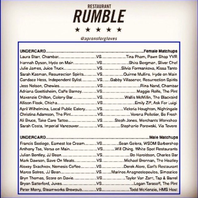 apronsforgloves's tweet photo. DAYTIME UNDERCARD: 1:00pm
#Rumble17 ๐ฅThursday, July 27 at the legendary Commodore Ballroom ๐Tickets on sale now via Ticketmaster๐#forthekids https://t.co/1WTANDBvg0