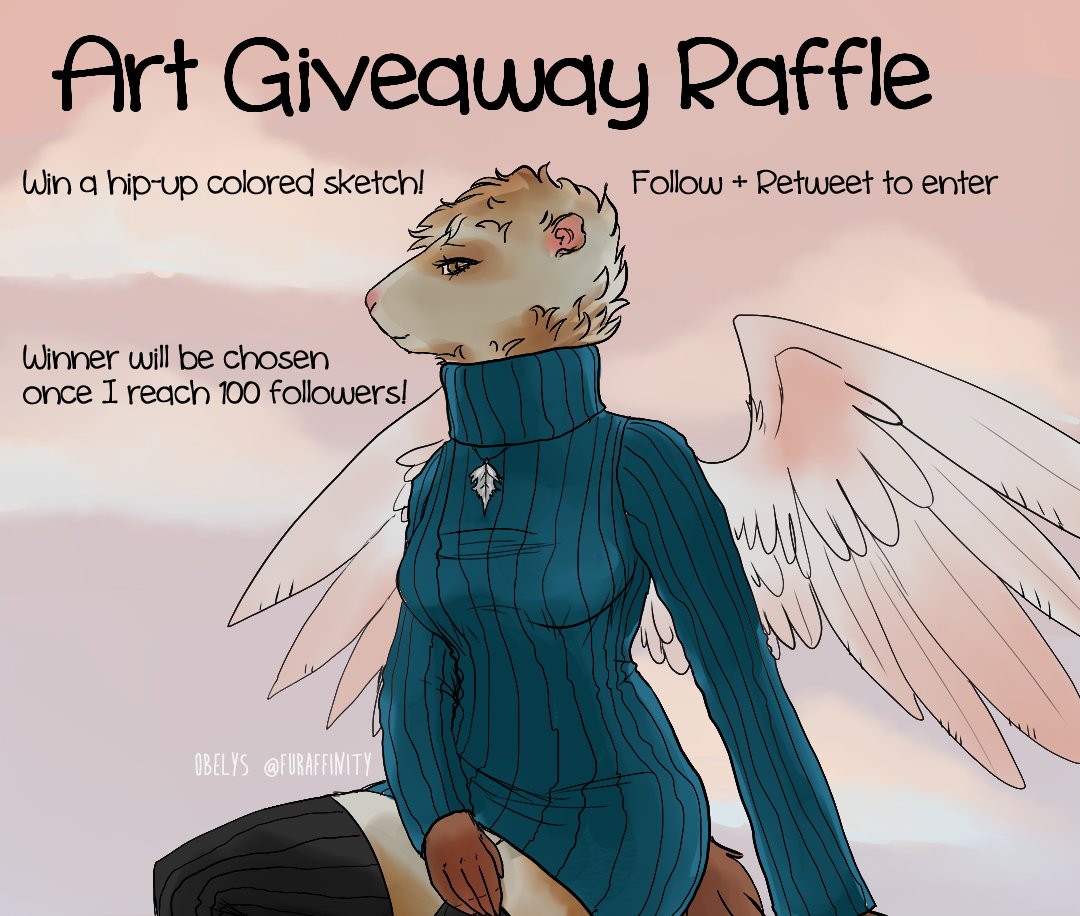 ObelysArt's tweet photo. Follow and retweet to enter, and once I've reached 100 followers a winner will be randomly chosen!  #raffle #simplebg #artraffle #furryart https://t.co/lZwBuqKvmC