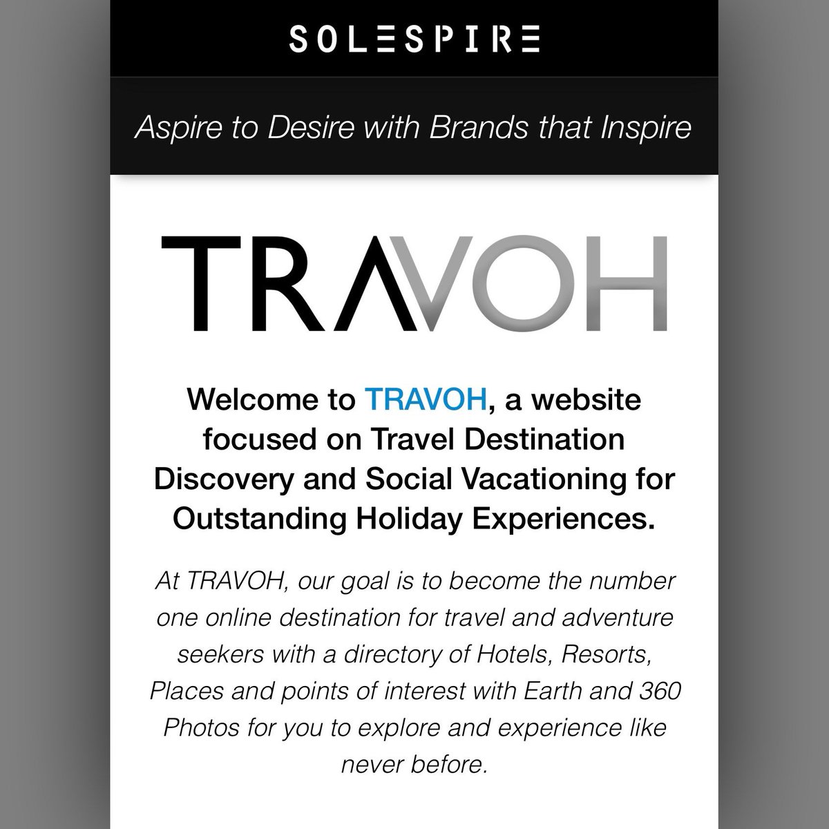 .<a href="/TRAVOH1/">TRAVOH</a> is now a wholly-owned subsidiary of <a href="/Solespire/">Solespire</a>, as a Media Brand! instagram.com/p/BWWYK-yDMDJ/