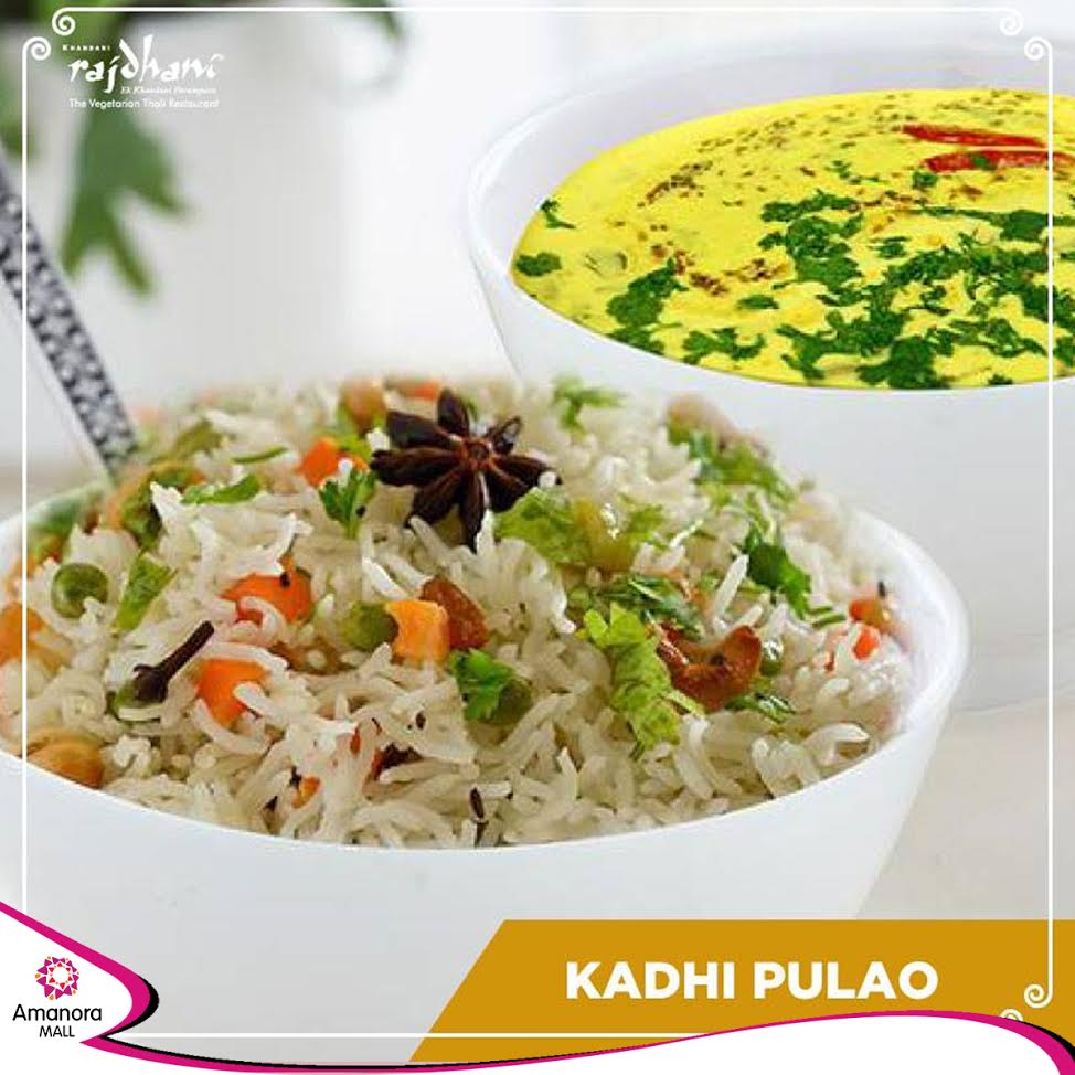 AmanoraMallPune's tweet photo. One such evergreen combo is - vegetable Pulao with a spicy hot Kadhi! Come and enjoy with #RajdhaniThali at #AmanoraMall. https://t.co/NP5w7Icurq