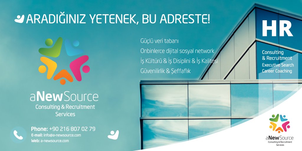aNewSource's tweet photo. aNewSource; tüm sektörlerde; üst düzey yönetici ihtiyaçlarınızda, size en ideal çözümü sunar! #DoğruZamanDoğruAday #aNewSource #İK #HR #CV https://t.co/EuH0jjnwTa