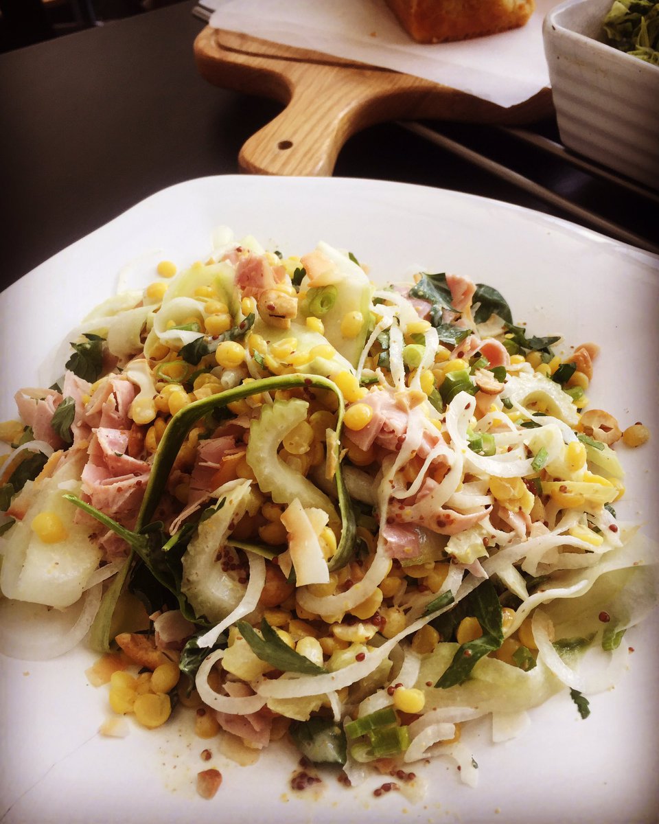 Kitchenry special salad- Mooli, cucumber, dal, celery, spring onion, cashew, coconut,ham &amp; honey mustard dressing!!
