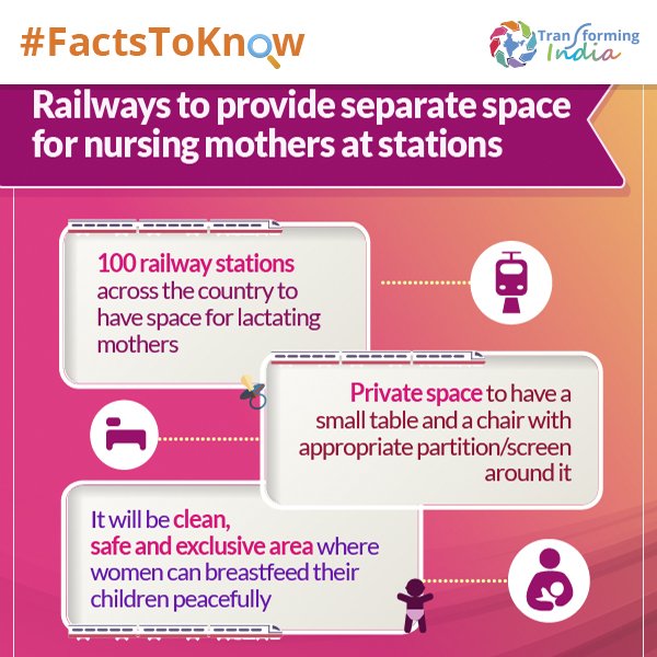 transformIndia's tweet photo. Indian Railways to provide separate space for nursing mothers at stations. #TIFactsToKnow https://t.co/SJrn7MCRRw