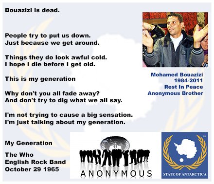 stateantarctica's tweet photo. +
#Bouazizi flames are still burning
We do not forget.

#Tunisia
#ArabSpring
#HumanRights

#Anonymous
#AnonFamily
+ https://t.co/KSmCXDOtUs