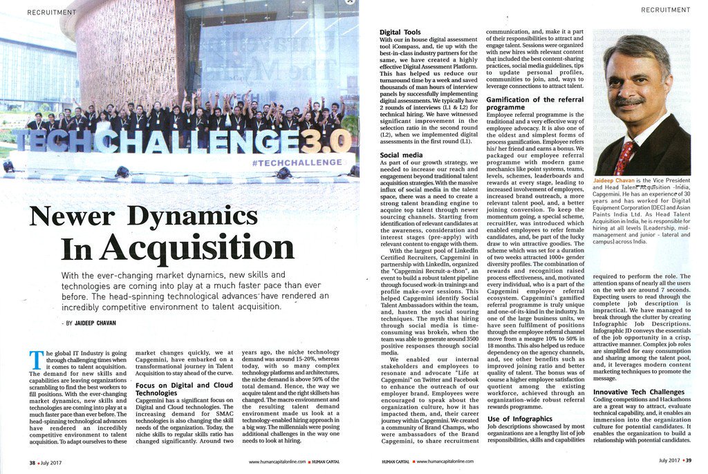 CapgeminiIndia's tweet image. .@jaideepchavan1&apos;s thoughts in @Human_Capital Magazine talking about #TechChallenge3 &amp;amp; our innovative strategies in #Recruitment.