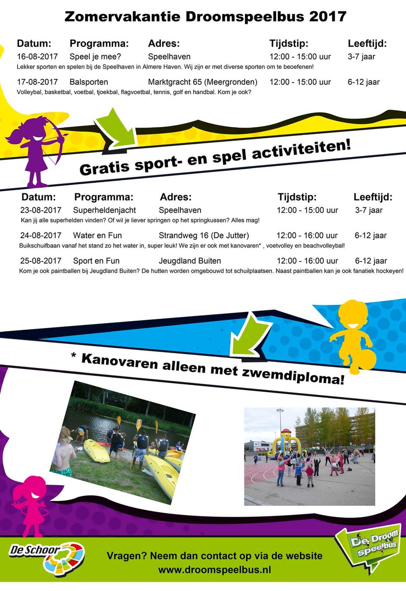 Sport en spel voor kinderen in Almere
Welzijnswerk de Schoor en  georganiseerd door de Droomspeelbus.