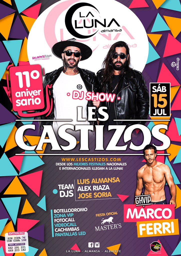 Éste Sábado nos visitan <a href="/lescastizos/">Lescastizos</a> dj show &amp; <a href="/marcoferritv/">Marco Ferri</a> desde <a href="/GHVIP_T5/">Gran Hermano❤️</a> #conexionfamosos #almansa #verano2017