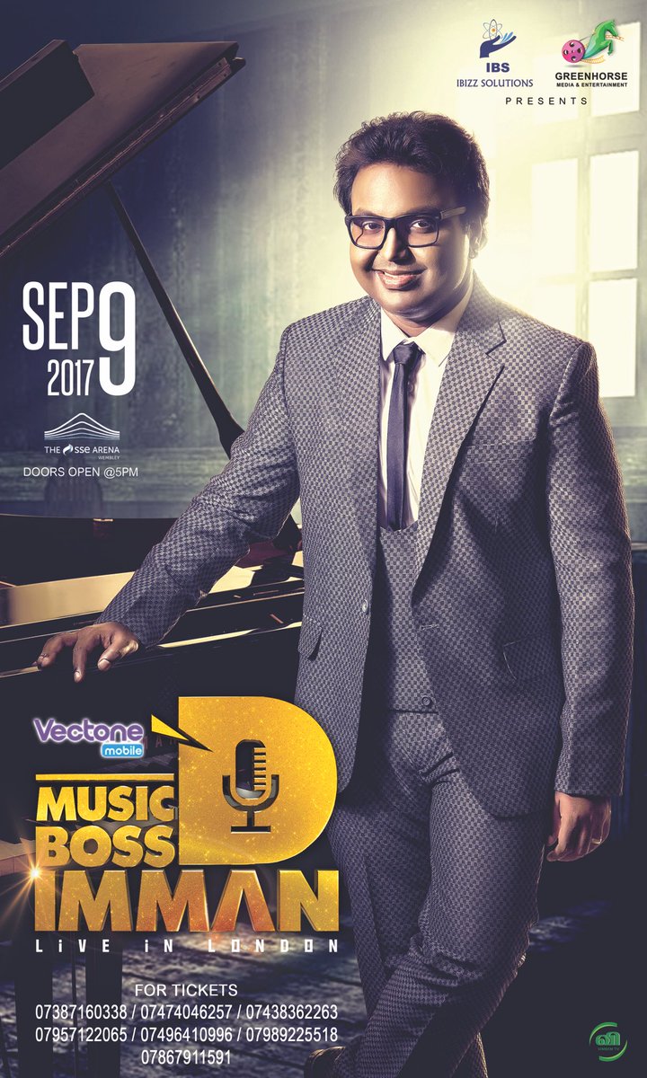 immancomposer's tweet photo. Indeed an honour to address London Thamizh nenjangal with a musical concert! Catch you all on September 9th,2017 at SSE,The Arena,Wembley! https://t.co/gdIwe2AXeg