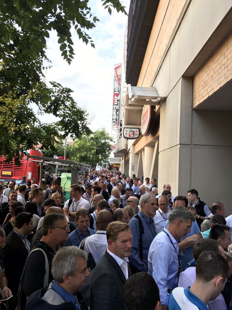 Mat_Burke's tweet photo. Looking forward to the satya keynote at #msinspire ... but may have to watch from outside in the queue. https://t.co/Q7JpRI0Xj7