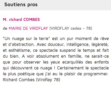 artsdelascene_'s tweet image. Exemple à suivre ! 
AVIS DE SOUTIEN #programmateur   pour le spectacle &quot;un nuage sur la terre&quot; visible sur le portail @artsdelascene_