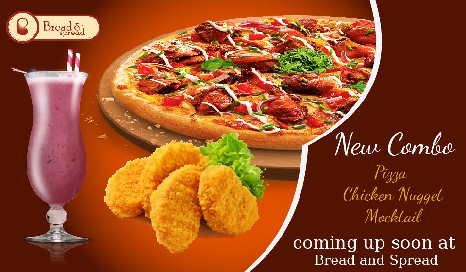 Breadndspread's tweet photo. New Combo offers coming soon at Bread &amp; Spread which serves a range a #mocktails along with #pizza and french #fries ,  chicken nuggets! https://t.co/yTr9TBJjHQ