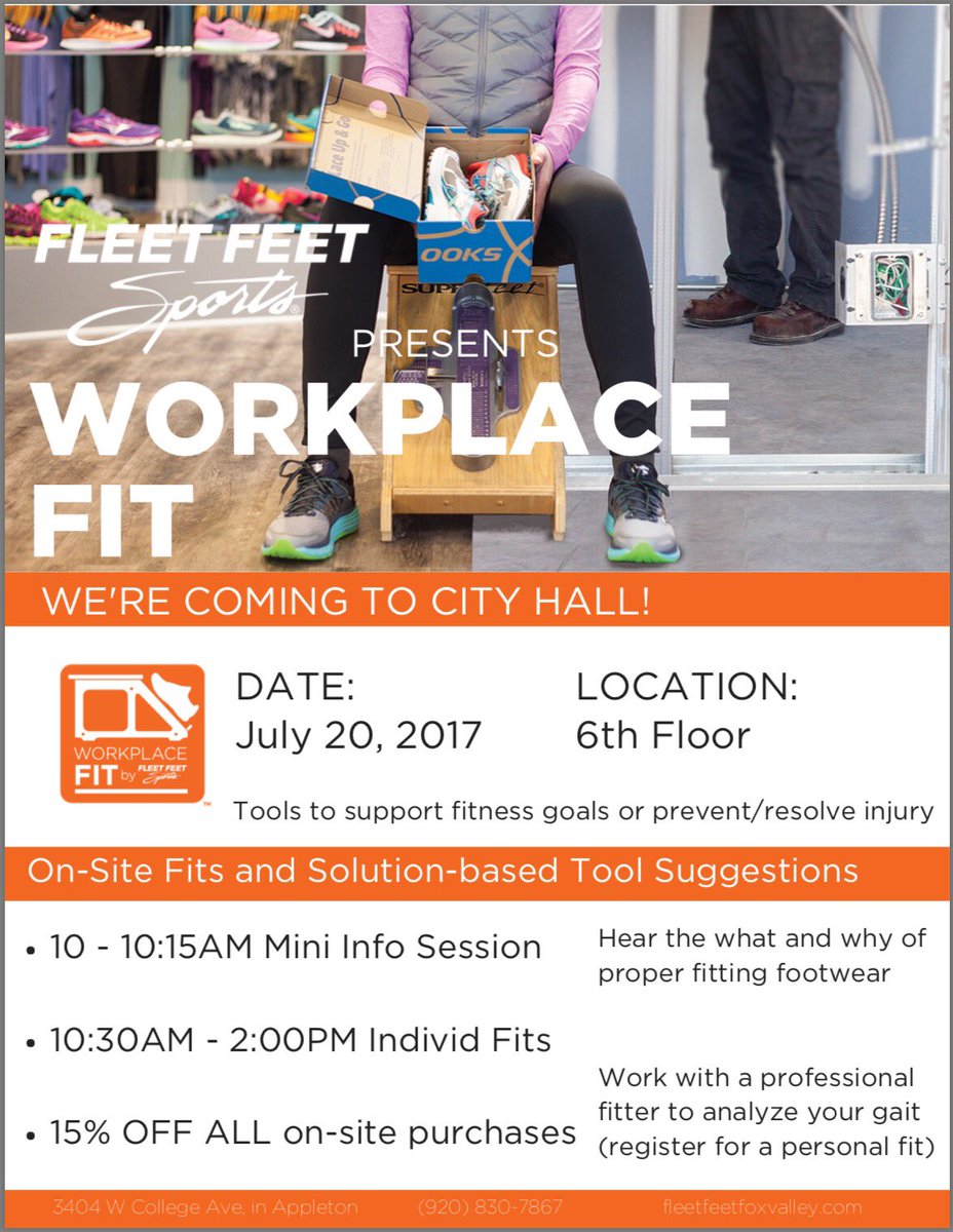 FFFoxValley's tweet photo. @cityofappleton employees, we're coming soon! Reserve your spot before they're gone. #RunFoxValley #WorkplaceFIT https://t.co/Y6ZzOInP1L