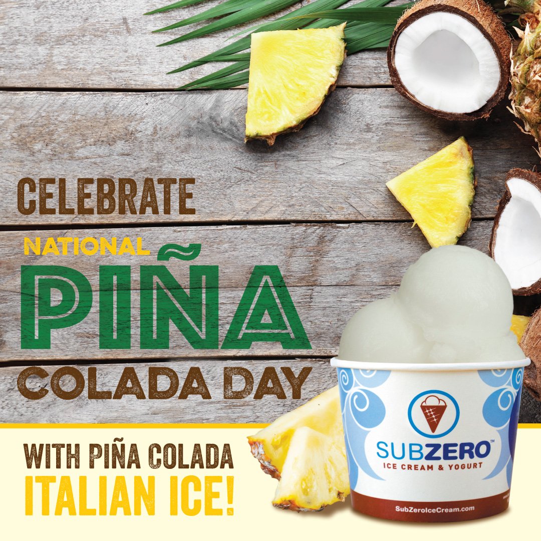 SubZeroBeaumont's tweet photo. It's National Pina Colada Day! Come treat yourself to an Italian Ice at #SubZeroBeaumont! Open noon to 9 p.m. today. https://t.co/7v74Mnakaa