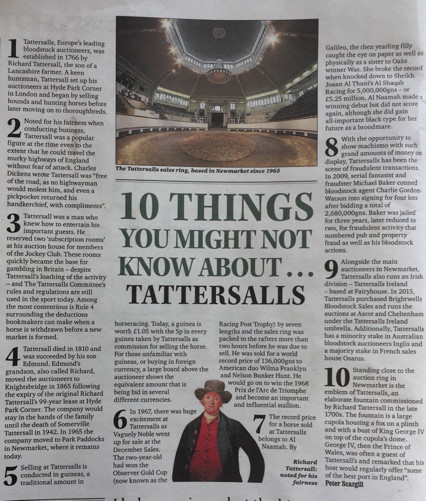 Tattersalls1766's tweet photo. Catch-up on "10 Things You Might Not Know About Tattersalls" in yesterday's RP Sunday @RacingPost https://t.co/gS3eSwpWyU