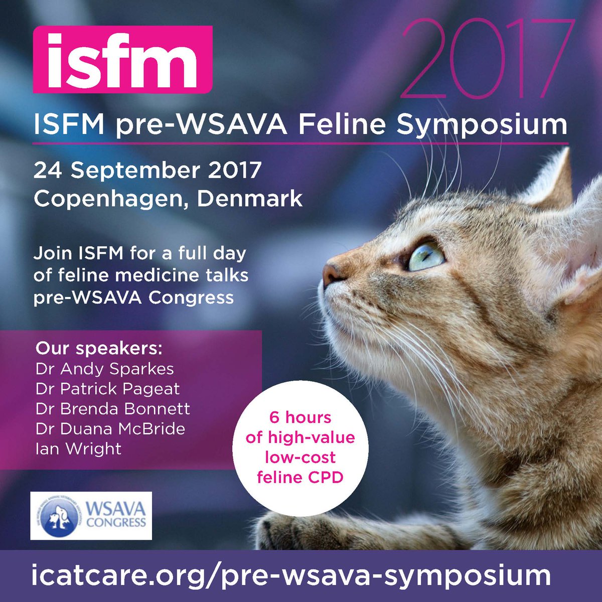 ISFMcats's tweet photo. We are delighted to be holding a pre-WSAVA Feline Symposium at #WSAVA2017 in #Copenhagen! To find out more visit: https://t.co/O4BYoXMINc https://t.co/8jaLjU9VNi