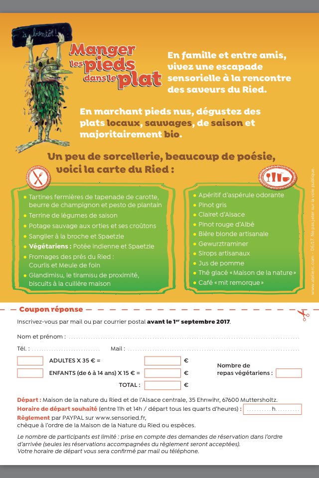 SensoRied's tweet photo. [SENSORIED GOURMAND] Le 24 septembre @SensoRied met les petits plats dans les grands. Par ici le menu 😀. #bio #alsace #terroir #balade #amis https://t.co/KXidzKtOrD