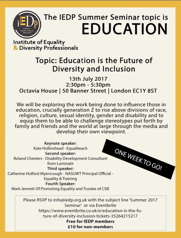 IEDPorguk's tweet image. Is #education the future of #diversity and #inclusion? Join us on 13th July to contribute to the discussion. #MondayMotivation