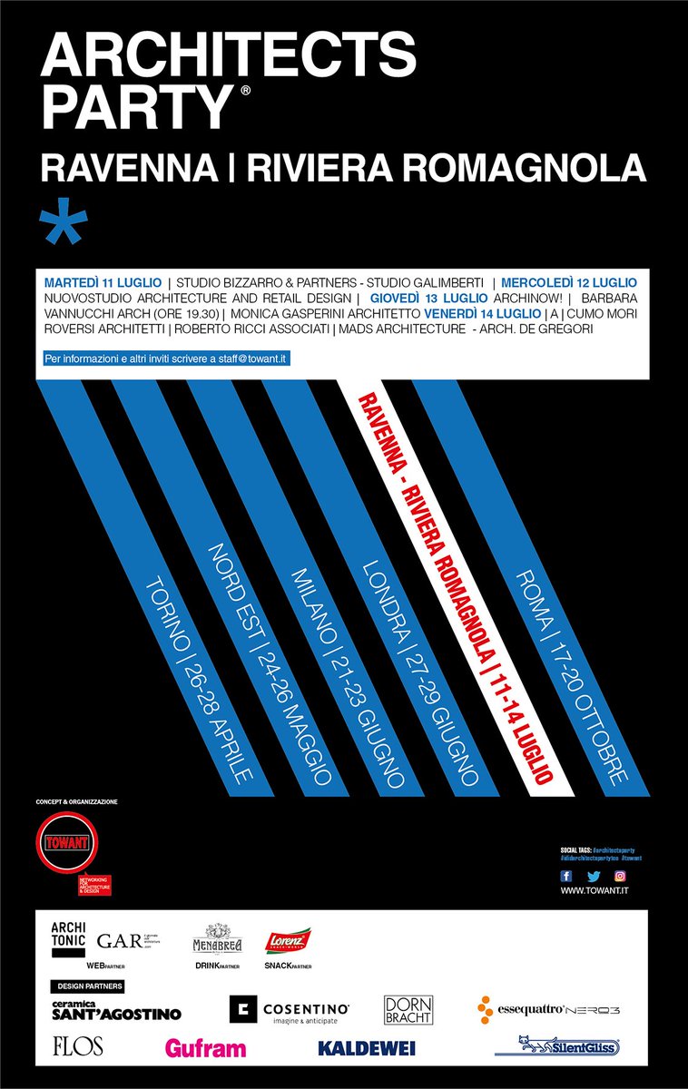 TOWANTevents's tweet photo. ArchitectsParty arriva in Riviera!
*dall'11 al 14 Luglio
#architectsparty #tour2017 #ravenna #rimini #cattolica #towant https://t.co/p9YJPoLqEB