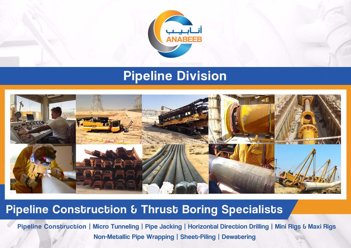 ANABEEB_Company's tweet photo. Anabeeb Pipeline Division is continuously expanding their services portfolio, Check the image below.
#thrustboring #pipeline #construction https://t.co/yP2TTmQ5wX