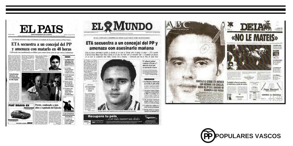 PPVasco's tweet photo. Hoy hace 20 años ETA secuestró al concejal del PP #MiguelAngelBlanco en el mayor intento de chantaje a nuestro Estado de Derecho #20añosMAB https://t.co/RMYuYWgOXq