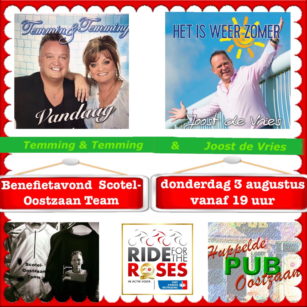 3 Aug benefietavond #scoteloostzaanteam tbv <a href="/RFTRnl/">Ride for the Roses</a> <a href="/kwf/">Kenneth @kwf@social.afront.org</a> <a href="/zangerjoost/">Joost de Vries</a> <a href="/ErnaTemming/">Erna Temming</a> <a href="/dtemming/">Danny Temming</a> <a href="/Temming1Temming/">Temming&Temming</a>   facebook.com/carla.schot.9/…