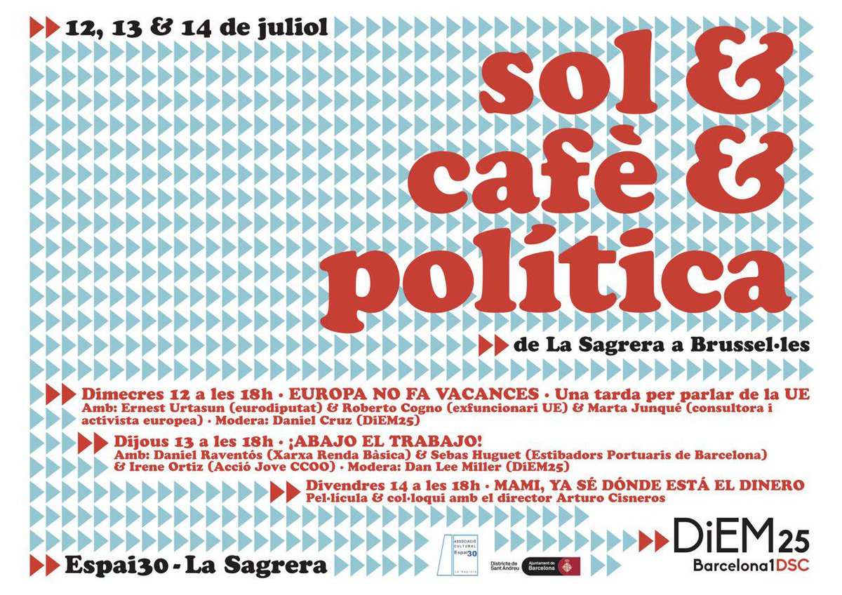 DiEM_25's tweet photo. .@DiEM25_BCN invites you to attend “Sol & cafè & política”.
https://t.co/rm9bo6tl8T
Join them! https://t.co/GUlBUafeik