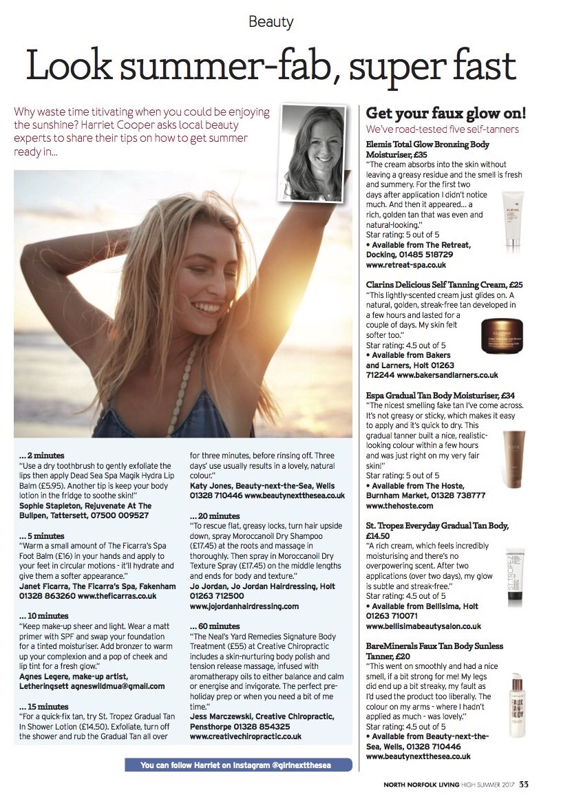 Look summer-fab super fast in our new issue with top tips from @Rejuvenateat @KatyBNTS <a href="/MrBownes/">Creative Chiro</a> <a href="/JoJordanHair/">Jo Jordan</a> @TheFicarrasSpa #northnorfolk