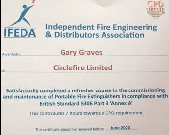 Circlefire1's tweet photo. Big well done To Gary for passing his assessment at a refresher course for Commissioning & Maintenance of portable fire extinguishers #IFEDA https://t.co/Q3IYQgegiI