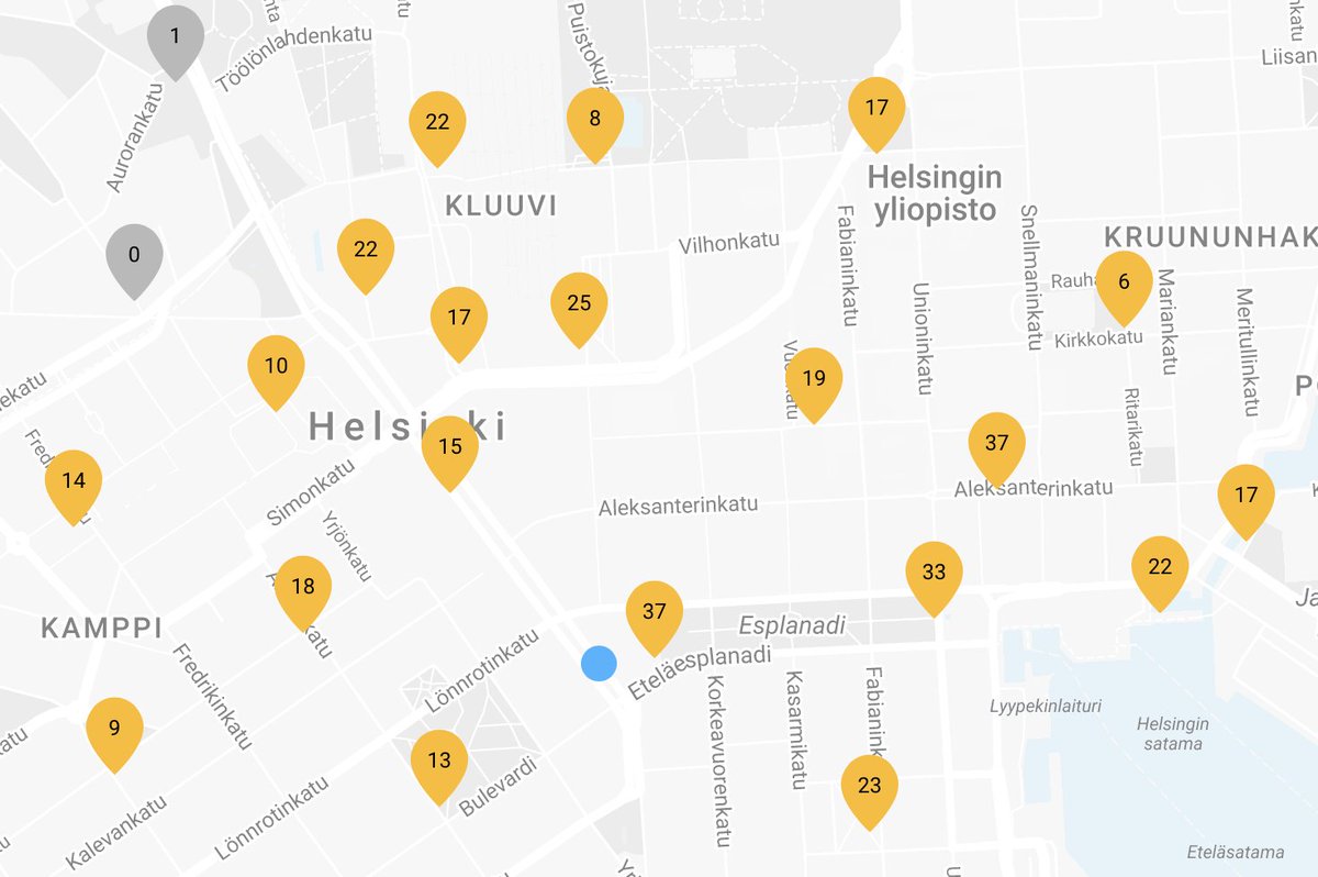 Nykyisin pyörän voi palauttaa täydellekin telineelle! Täten näytetään jatkossa vain saatavilla olevat pyörät.